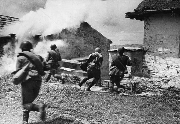 Scene during a fierce battle between the Soviet Red Army