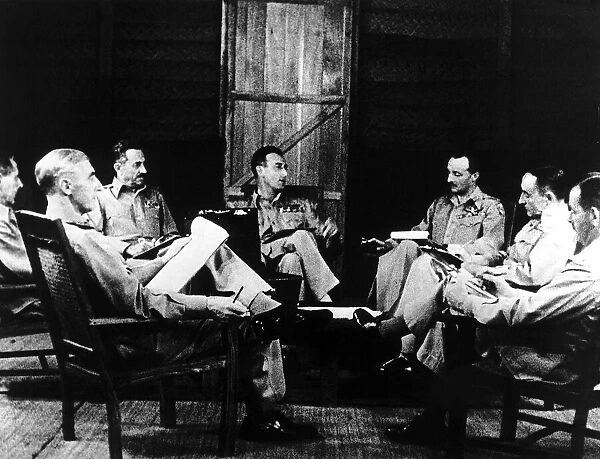 Scene from film Burma Victory showing Admiral Lord Louis Mountbatten in conference