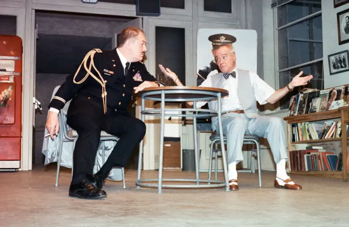Framed Print : Scene fom the play Veterans Day at the Theatre Royal, Haymarket starring Michael Gambon