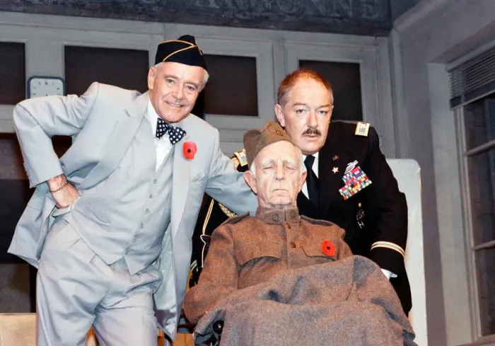 Framed Print : Scene fom the play Veterans Day at the Theatre Royal, Haymarket starring Michael Gambon Framed Print : Scene fom the play Veterans Day at the Theatre Royal, Haymarket starring Michael Gambon