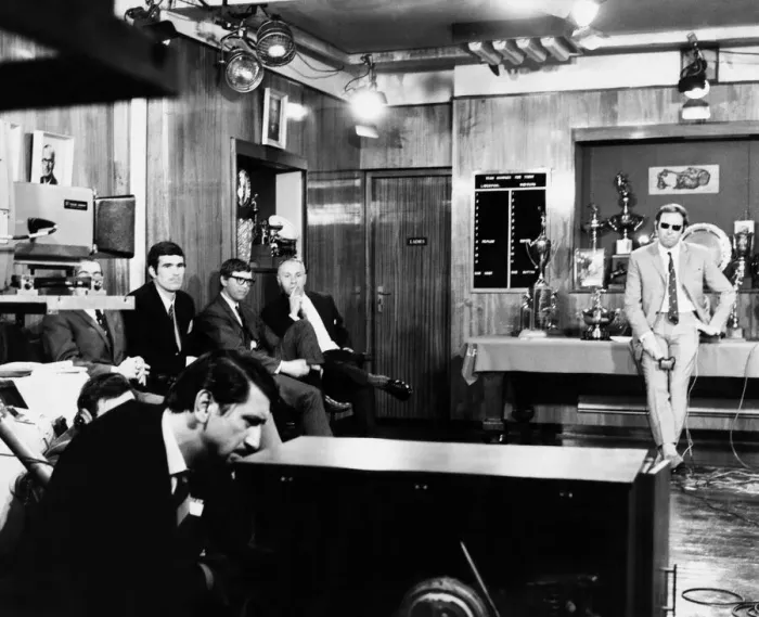 Framed Print : The scene in the Liverpool boardroom which had been converted in to a television studio
