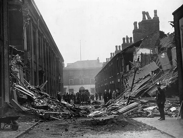 Scene near Salford Town Hall following an air raid by the German Luftwaffe