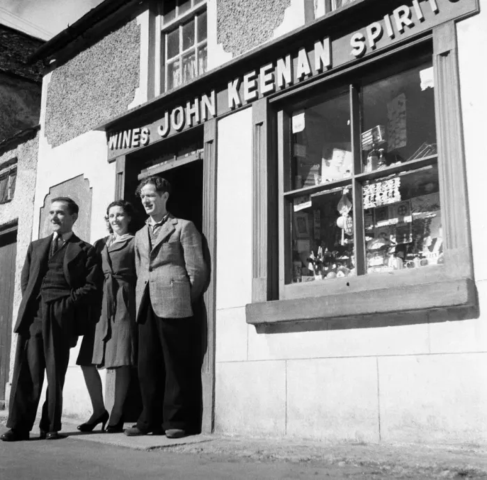 Framed Print : Scene outside John Keenan Off Licence in Eire Circa 1950 Framed Print : Scene outside John Keenan Off Licence in Eire Circa 1950