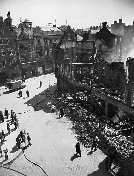 Scene showing the bomb damage in Orford Place, Norwich, Norfolk following an air raid by