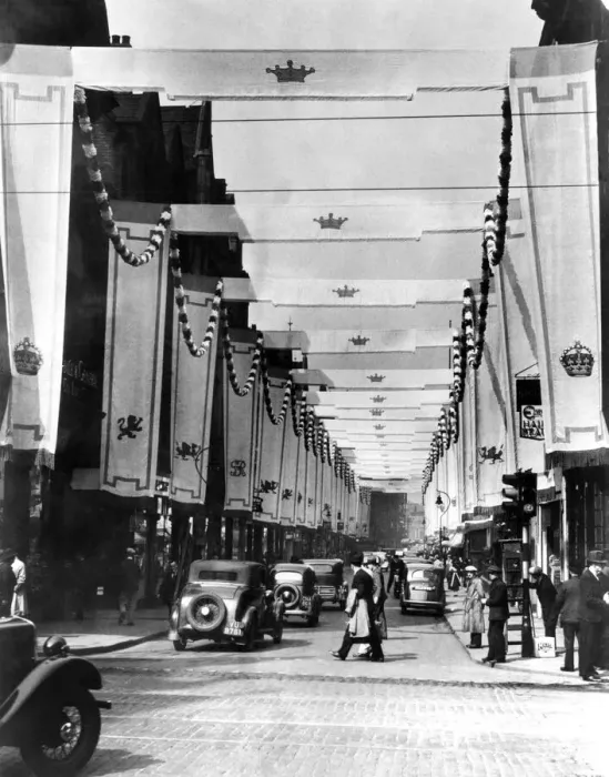 Framed Print : A scene of a street in preparation for celebrations of the coronation of King George VI