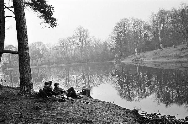 Scenes of boys fishing at Keston Ponds, Kent. 9th January 1964