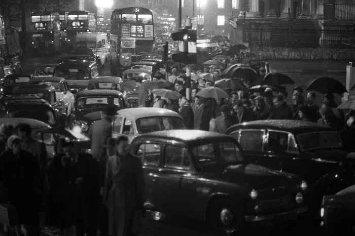Framed Print : Scenes during the One day rail Strike - February 1960 Traffic builds up Framed Print : Scenes during the One day rail Strike - February 1960 Traffic builds up