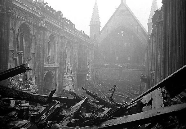 Scenes at the Guildhall during the big H. E Fire Blitz on London December 1940