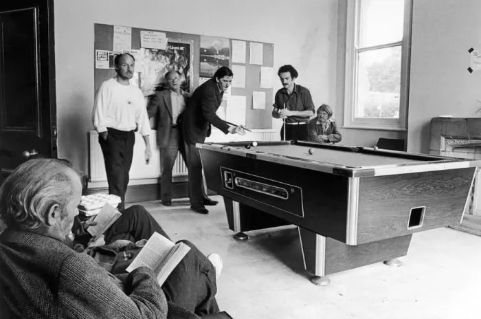 Framed Print : Scenes inside Norton house showing people playing pool in the games room