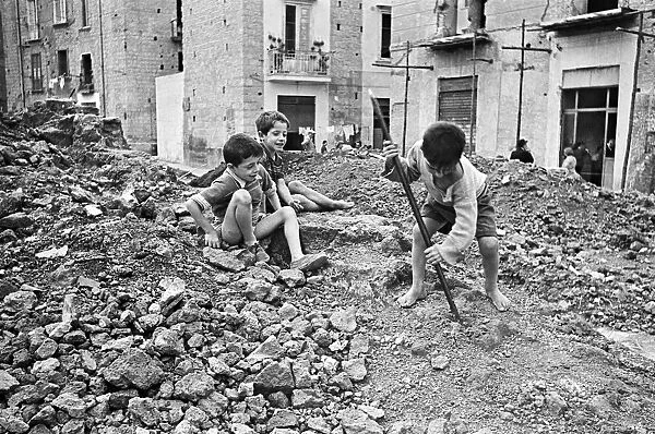 Scenes in Naples, southern Italy showing local children playing games in the street