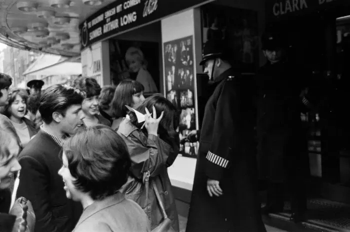 Framed Print : Scenes at The Prince of Wales Theatre in London when The Beatles arrived at the front Framed Print : Scenes at The Prince of Wales Theatre in London when The Beatles arrived at the front