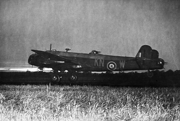Scenes on an RAF Bomber Command Station as Halifax bombers take off to attack the German