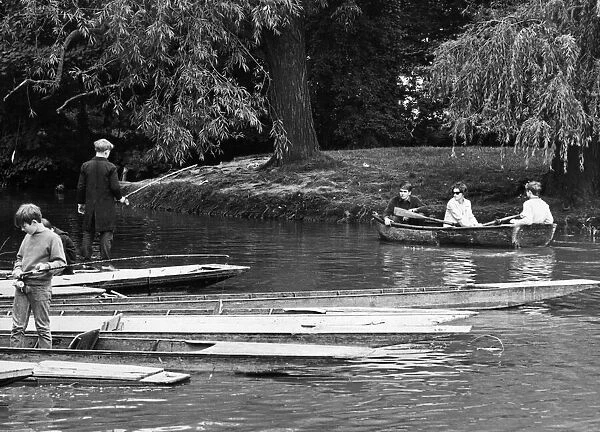 Scenes on the River Cam in Cambridge showing people enjoying a spot of fishing on their