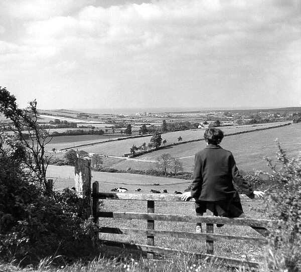 Scenic views in Dorset, near Bridport. Circa 1955
