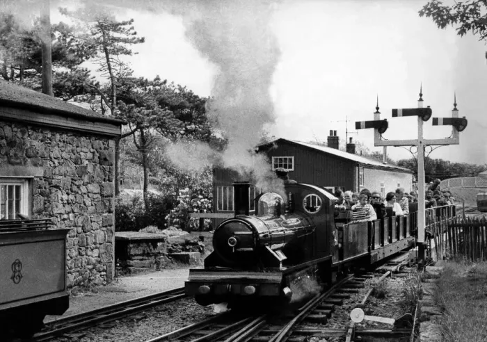 Framed Print : One of the scheduled services sets off on the Eskdale miniature railway on 26 May 1976 Framed Print : One of the scheduled services sets off on the Eskdale miniature railway on 26 May 1976
