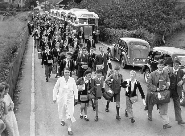 School children evacuated from London during WW2 air raids. 3rd September 1939