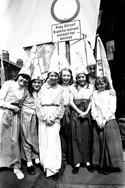 School children take part in a play in the streets of Wallsend