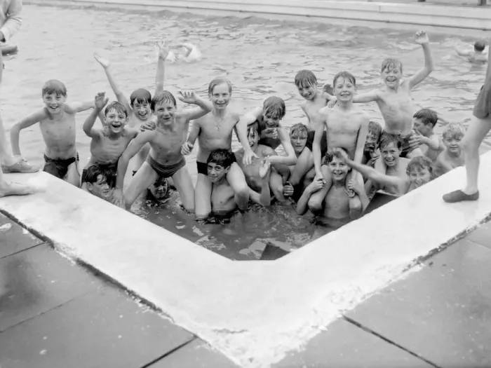 Framed Print : School holidays at Ashby present few problems. For three pence children can splash Framed Print : School holidays at Ashby present few problems. For three pence children can splash
