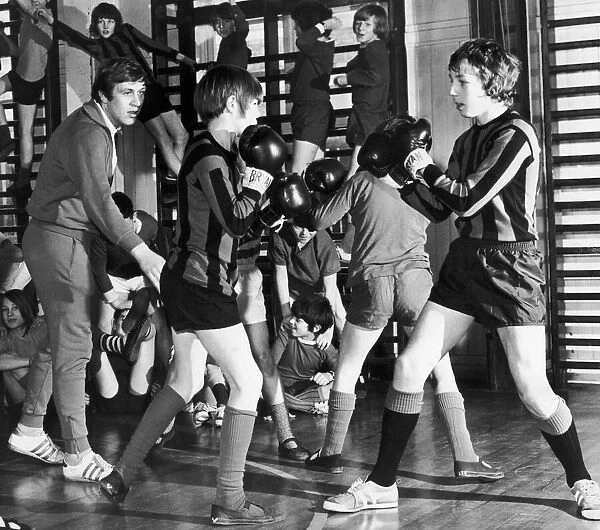 Schoolboy boxers being cheered on at Horden Secondary modern school in Newcastle
