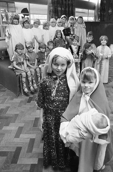 Schoolchildren play out the Nativity during their Festival of Christmas. December 1982
