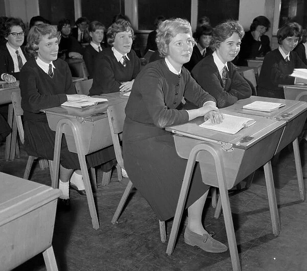 Schoolchildren in a school classroom at Dick Sheppard School Tulse Hill. December 1959