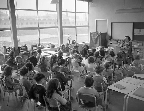 Schoolchildren in a school classroom at Susan Lawrence school. April 1951