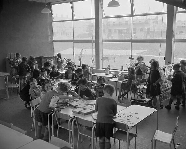Schoolchildren in a school classroom at Susan Lawrence school April 1951