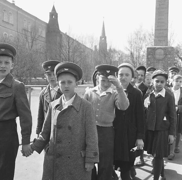 Schoolchildren seen here in Red Square Moscow following a visit to the tomb of Lenin