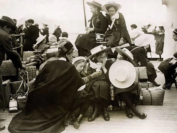 Schoolchildren on the Ship crossing the Channel on their way to Paris May 1912