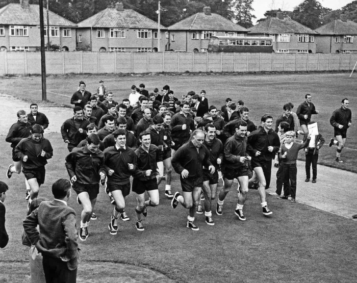 Framed Print : Schoolchildren watch Liverpool team training session at Melwood February 1965