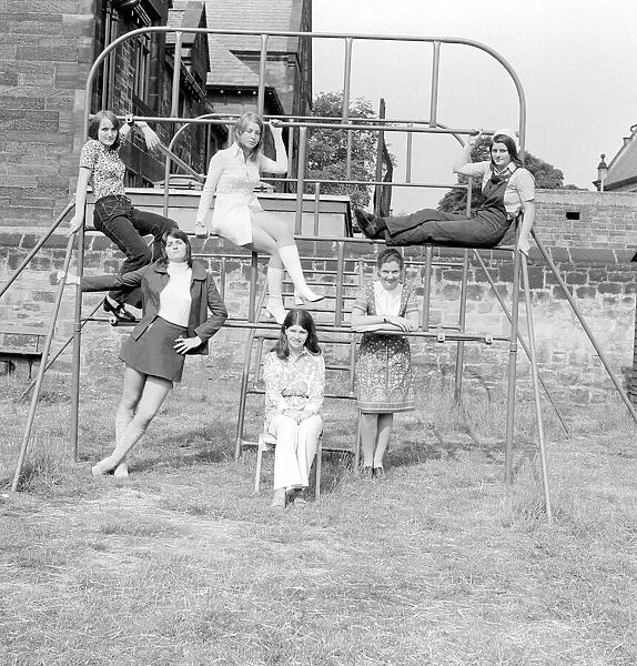 Schoolgirls from Church High School in Newcastle model the latest fashion 14 July 1971