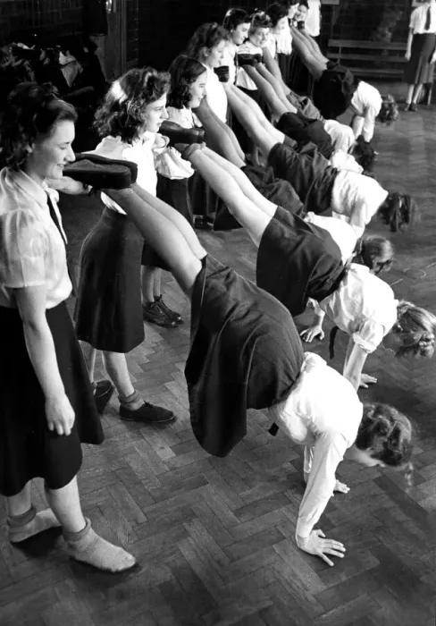 Framed Print : Schoolgirls - Physical Training Exercise Keepfit March 1942 Framed Print : Schoolgirls - Physical Training Exercise Keepfit March 1942