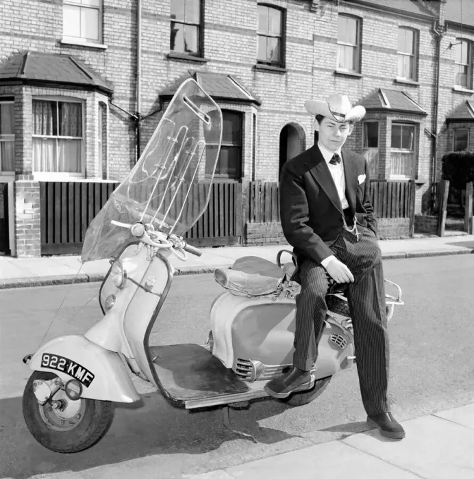 Framed Print : Scooter: Martin Coleman seen here with his Lambretta scooter. March 1958 A663-010 Framed Print : Scooter: Martin Coleman seen here with his Lambretta scooter. March 1958 A663-010