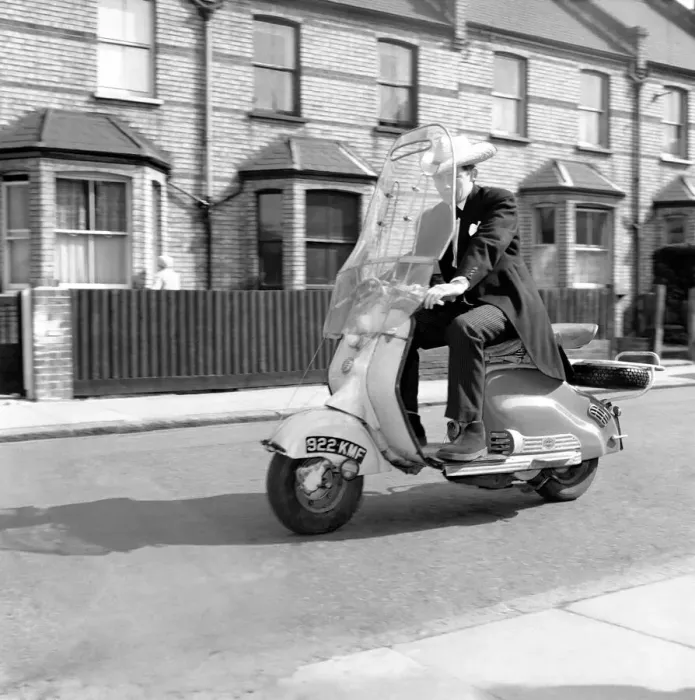 Framed Print : Scooter: Martin Coleman seen here riding his Lambretta scooter. March 1958 A663-017