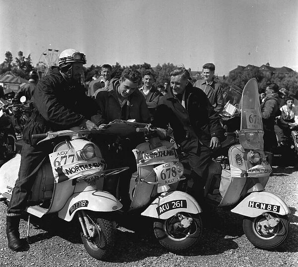 Scooter rally 1958 Three men looking at map. A scooter rally in the North East of
