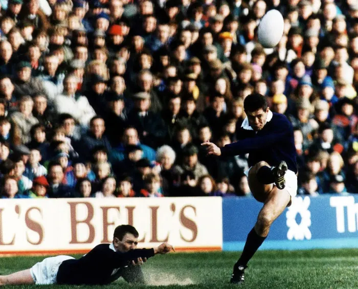 Framed Print : Scotland rugby skipper Gavin Hastings kicking ball in air which was held in place by Framed Print : Scotland rugby skipper Gavin Hastings kicking ball in air which was held in place by