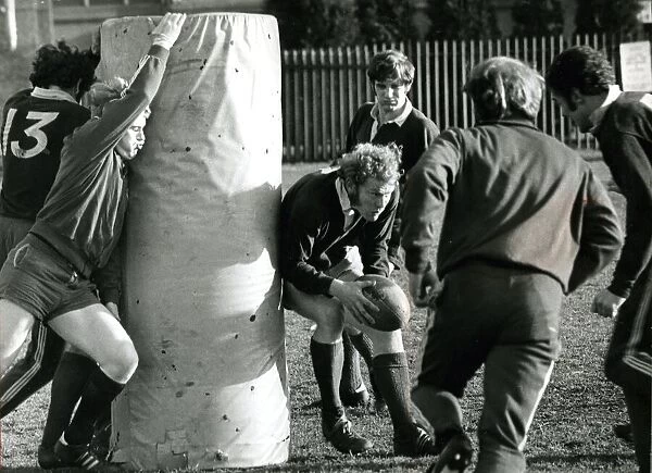 Scotland rugby training 1973 New boy Jock Millican with the ball at the Scots