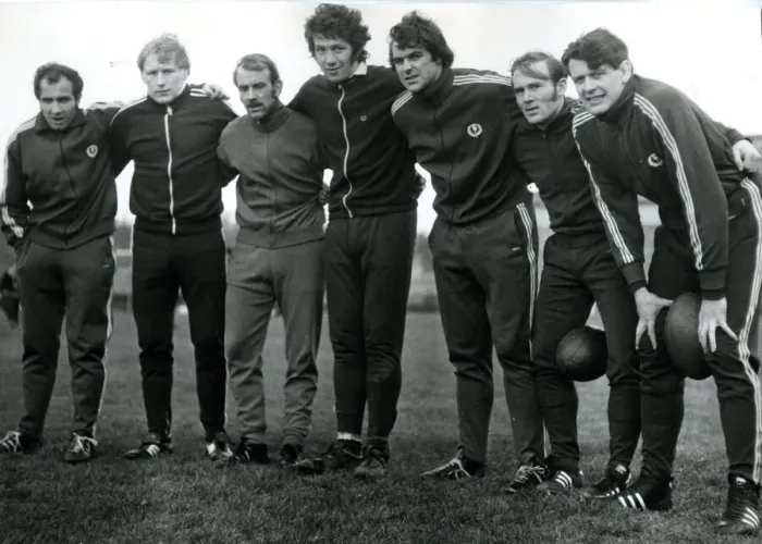 Framed Print : Scotland Rugby training April 1973 Scotland super seven l-r Colin Telfer Johnny