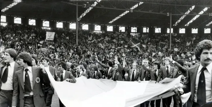 Framed Print : Scotland World Cup Squad 1978 at Hampden Park where they were cheered off by fans Framed Print : Scotland World Cup Squad 1978 at Hampden Park where they were cheered off by fans
