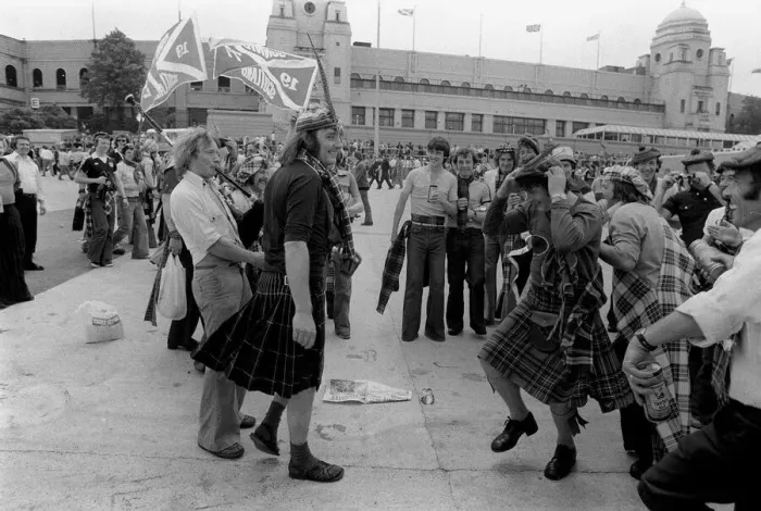Framed Print : Scottish fans outside Wembley Stadium before their side Framed Print : Scottish fans outside Wembley Stadium before their side