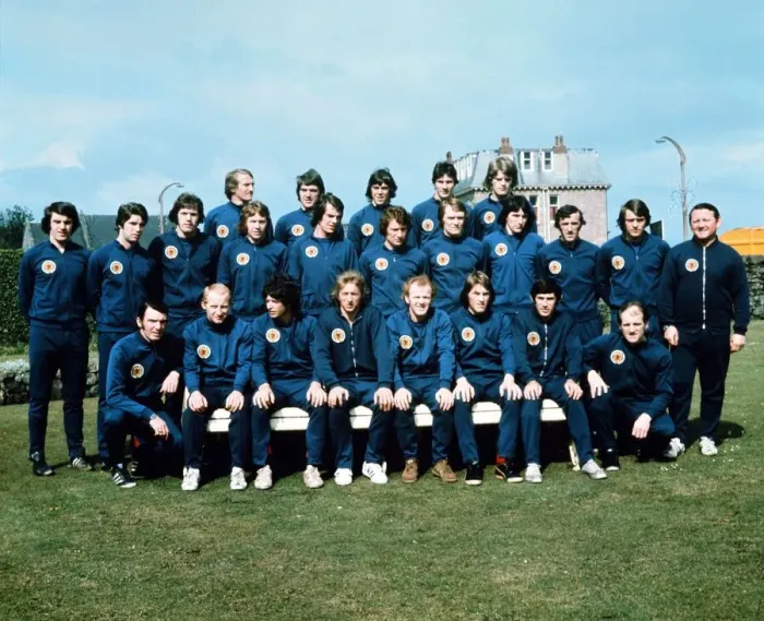 Framed Print : Scottish Football team photo 1974. May 1974. l-r centre front row: Denis Law Framed Print : Scottish Football team photo 1974. May 1974. l-r centre front row: Denis Law