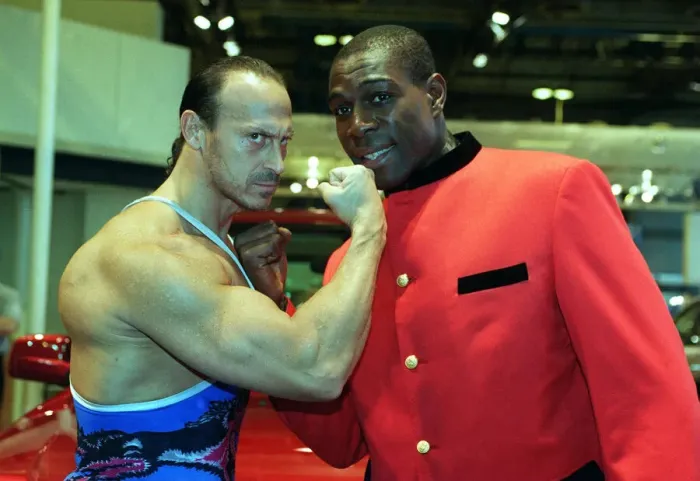 Framed Print : Scottish Motor Show, November 1997. Big Frank Bruno with Gladiator Wolf at the Motor Show Framed Print : Scottish Motor Show, November 1997. Big Frank Bruno with Gladiator Wolf at the Motor Show