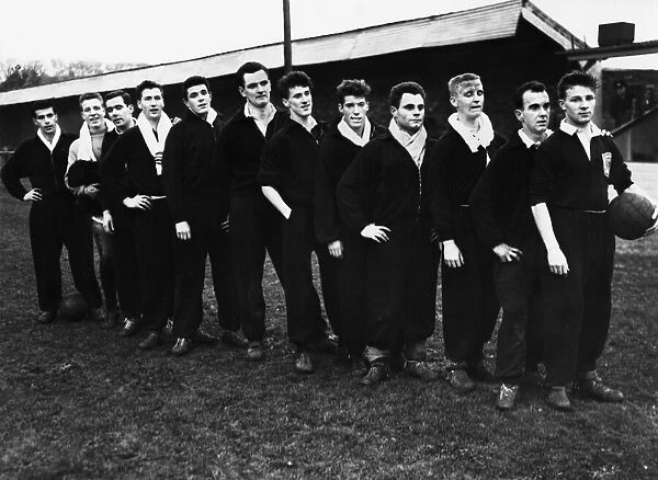 The Scottish national team take a break from training at Dunbar to line up for a photo