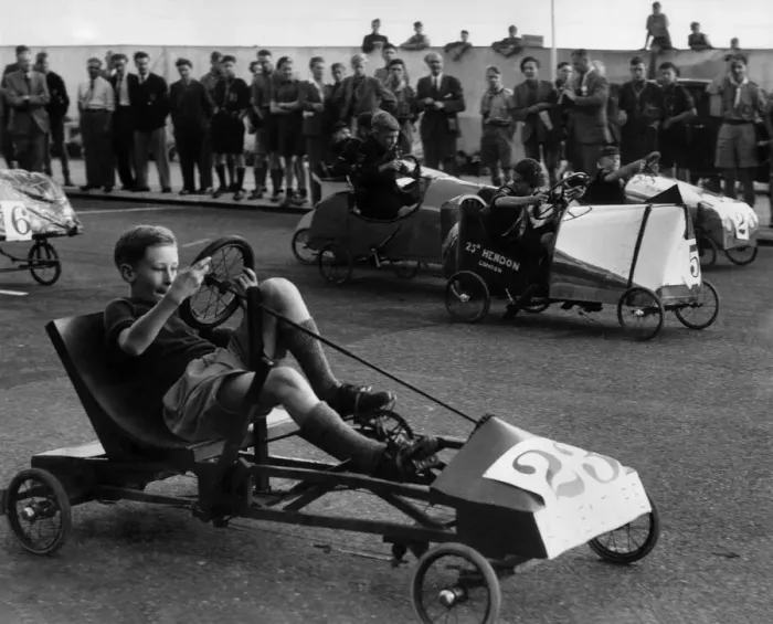 Framed Print : Scouts Soap Box Derby at Brighton circa 1948. P009994