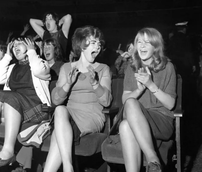 Framed Print : Screaming girl fans greet the Beatles on their appearance at the ABC Cinema in Edinburgh
