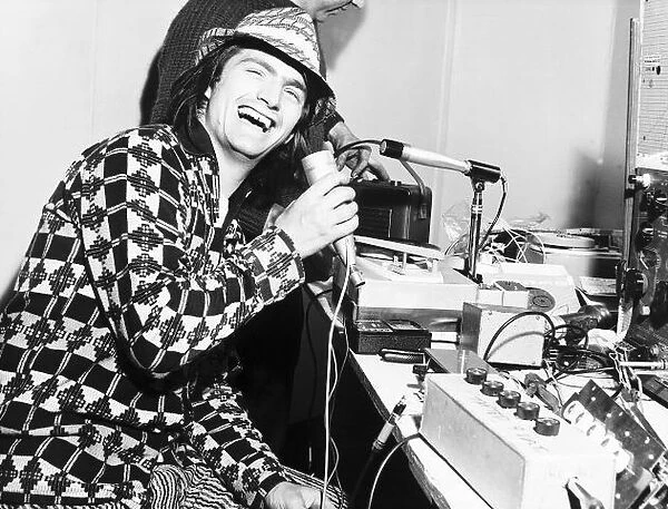 Screaming Lord Sutch in a radio studio whilst trying to launch his pirate radio