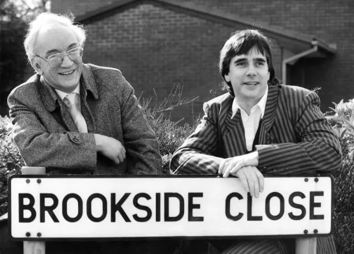 Framed Print : Scriptwriter Phil Redmond on the set of his new Channel Four soap opera Brookside