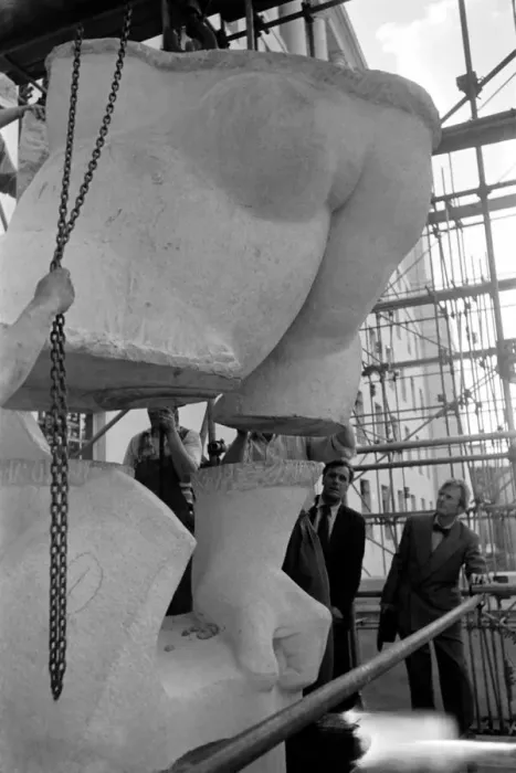 Framed Print : Sculptor Chas Wheeler overseeing the installation of his work Miss Earth Framed Print : Sculptor Chas Wheeler overseeing the installation of his work Miss Earth