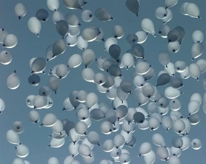 Framed Print : A sea of blue balloons, representing the number of deaths caused by drink drive related Framed Print : A sea of blue balloons, representing the number of deaths caused by drink drive related