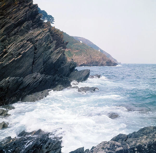 The sea over the rocks outside Polperro, Cornwall. 1973